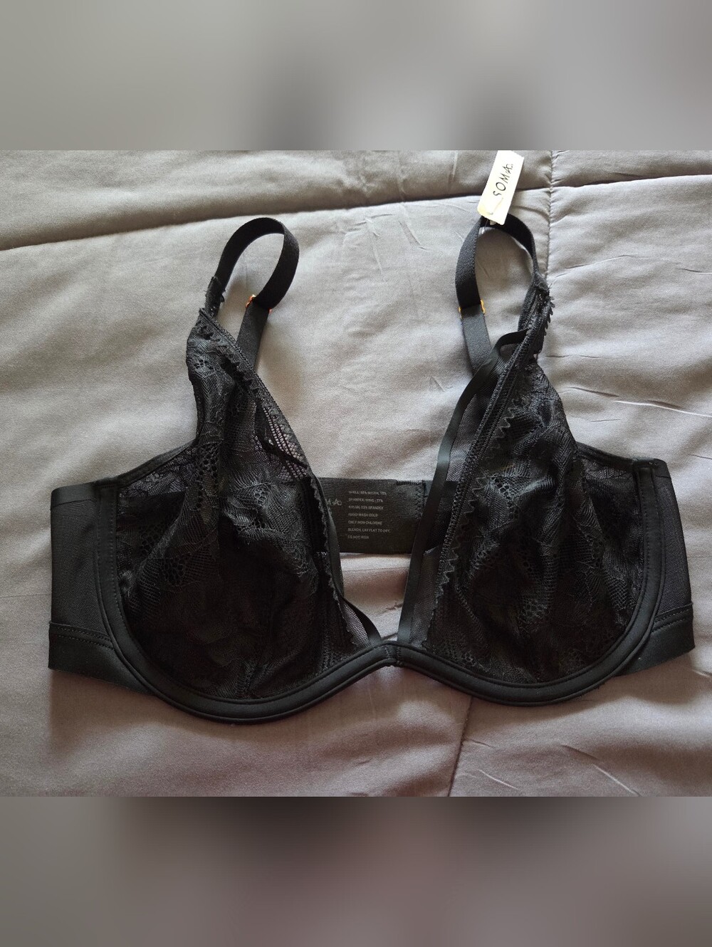 Soma Black Mesh Plunge Underwire Bra